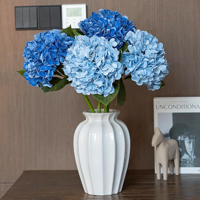 3PCS 22 inch Realistic Artificial Hydrangea Large Real Touch Flowers Artificial Flowers Dry Flowers Outdoor Wedding Christmas Office Family Party Living Room Table Decoration (Dark Blue)