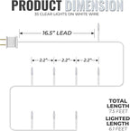 612 Vermont Clear 35 Count Christmas String Lights on White Wire Cord, UL Approved for Indoor Use Only, Total Length 7.5 Foot, Lighted Length 6.1 Foot