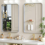 24×32 Silver Bathroom Mirror for Over Sink - Rectangular Bathroom Mirrors with Tempered Glass & Aluminum Frame, for Restroom Vanity, Entryway, Bedroom, Horizontal/Vertical, Rounded Corners