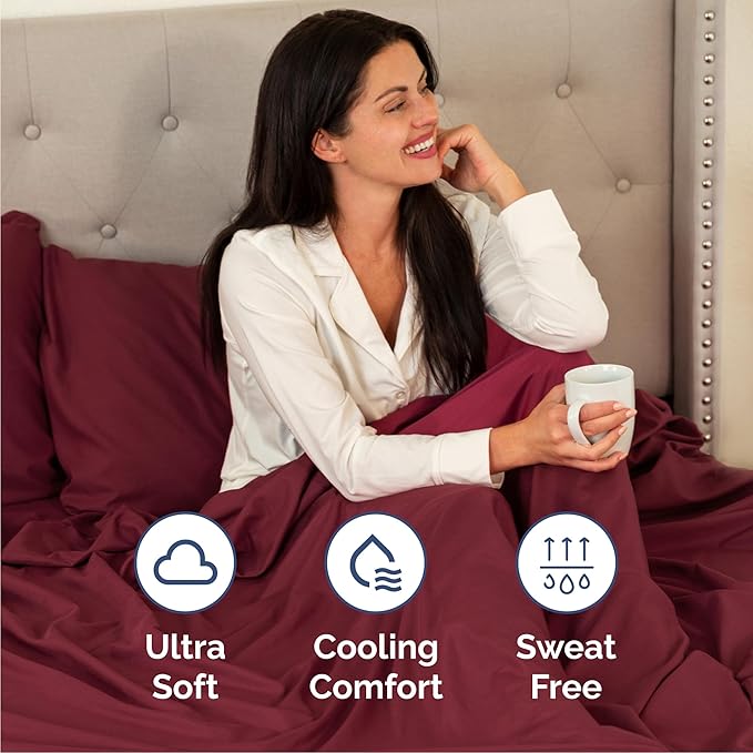 Queen Size 4 Piece Sheet Set - Comfy Breathable & Cooling Bed Sheets Set - Hotel Luxury Bedding for Women, Men, Kids, Teens, Boys & Girls - Deep Pockets, Ultra-Soft, Wrinkle Free - Oeko-Tex - Burgundy