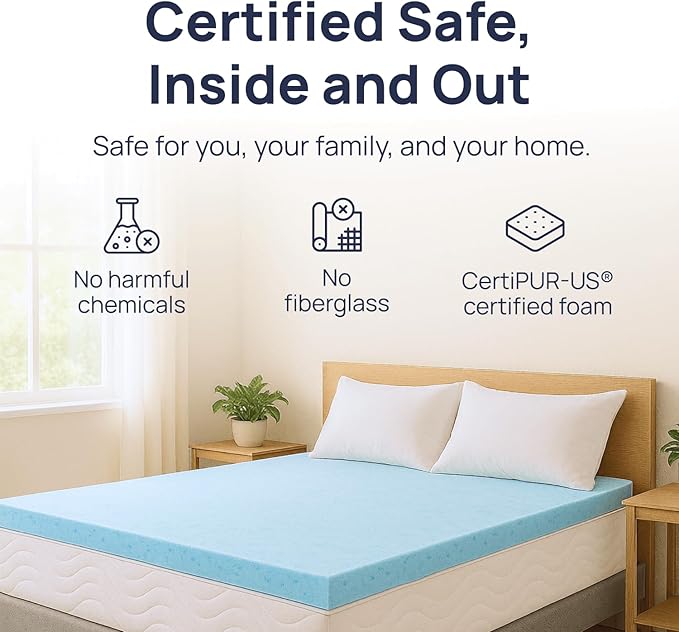 Sure2Sleep Gel Swirl Memory Foam Mattress Topper - 3 Inch, Pressure Relieving, Cooling Comfort - Made in The USA & CertiPUR-US Certified - Softens Firm Beds and Extends Mattress Life - King Size
