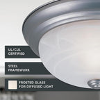 DESIGNERS FOUNTAIN Reedley 2-Lights Flush Mount Ceiling Light, 11 Inch Lighting Fixture for Kitchen, Bedroom, Bathroom, and Hallway, White Alabaster Glass, Pewter, 1257S-PW-AL