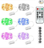6PCS Multicolor Fairy Lights Battery Powered with Timer, 7ft 20LEDs Twinkle Mini Lights with Remote,Waterproof Small Silver Wire Firefly Starry for DIY Wedding Party Christmas