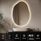 LED Light Bathroom Mirror 22x32, Stepless Dimmable Irregular Backlit Mirror with 3 Colors, Anti-Fog, Memory, Al-Alloy Lampshade, Frameless Makeup Mirror for Bathroom (Horizontal/Vertical)