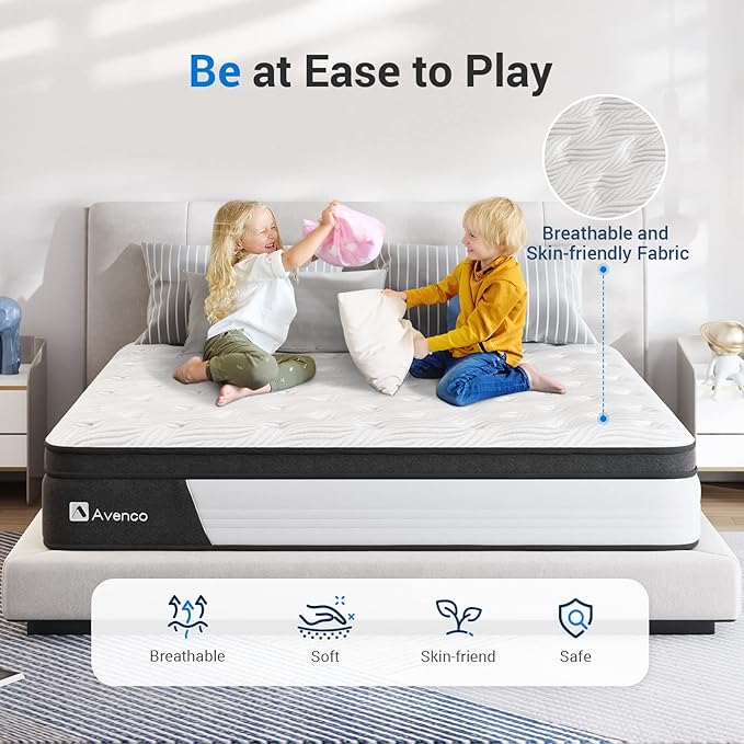 Avenco King Hybrid Mattress - 12 Inch, Medium Firm, Pocketed Springs & CertiPUR-US Foam, Breathable Fabric