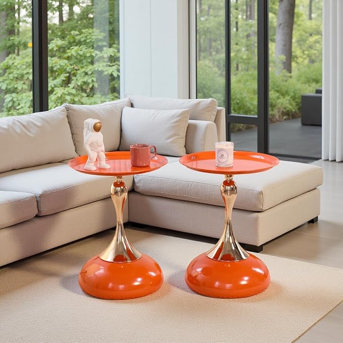 Sleek Hourglass Side Table - Stylish Modern Design Perfect for Living Rooms, Cafes, Dining Areas, Bedrooms, and Outdoors - Chic Decorative Accent (2, Hermes Orange)