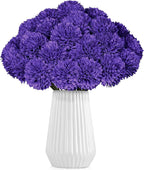 36 Pcs Purple Artificial Chrysanthemums Flowers Fake Mums Silk Vintage Ball Flower for Home Decor Indoor Floral Arrangement Table Centerpiece