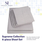 Queen Sheets Stripe Grey - 6 Piece 1500 Supreme Collection Fine Brushed Microfiber Deep Pocket Queen Sheet Set Bedding - 2 Extra Pillow Cases, Great Value, Queen, Classic Stripe Gray