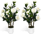 2Pack Artificial Camellia Tree, 2FT Faux Camellia Plant in Pot with White Flowers for Spring Home Front Door Outdoor Indoor Decoration,White