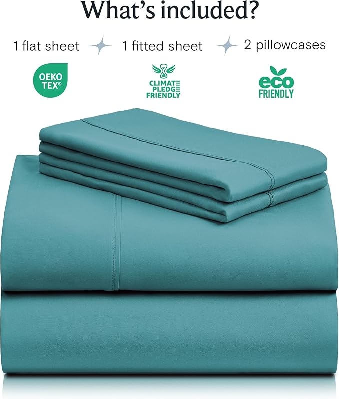 LuxClub 4 PC Full Sheet Set, Breathable Luxury Bed Sheets, Deep Pockets Wrinkle Free Cooling Bed Sheets Machine Washable Hotel Bedding Silky Soft - Teal Full
