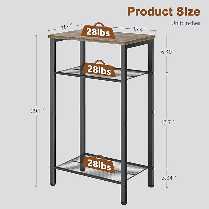 Hoctieon 2-Set 3 Tier End Table, Telephone Table Set of 2, Tall Side Table with Storage Set of 2, Small Nightstand for Small Spaces, Metal Frame, for Living Room, Bedroom, Sofa Couch, Hallway, Greige
