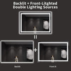 LOAAO 60X40 LED Bathroom Mirror with Lights, Anti-Fog, Dimmable, Backlit + Front Lit, Lighted Bathroom Vanity Mirror for Wall, Memory Function, Tempered Glass, ETL Listed