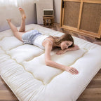 MAXYOYO Japanese Floor Mattress Futon Mattress, Thicken Sleeping Pad Foldable Roll Up Floor Futon for Adults Tatami Mat Dormitory Bed Lounger, Off White, Twin Size