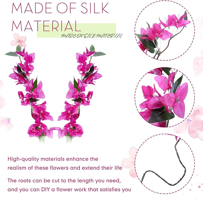 60 Pcs Artificial Faux Bougainvillea Fake Flower Silk Bougainvillea Branches UV Resistant Outdoor Indoor Decoration for Wedding Home Centerpieces Outside Decor (Rose Purple)