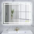 Wall-Mounted LED Square Bathroom Mirror, Makeup Mirror (32 inches x 24 inches,) 3 Color Dimming Bathroom Vanity Mirror with Lights Smart Mirror with Touch (Horizontal/Vertical)