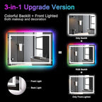 LED Mirror for Bathroom, 30"X36" with 8 RGB Backlit +3 Front Lit (Adjustable Individually), Anti-Fog, Lighted Bathroom Vanity Mirror for Wall, Shatterproof, Memory Function, Tempered Glass