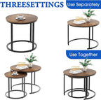 aboxoo Coffee Table Nesting Round Table Set of 2 Side Table with Sturdy Metal Frame for Living Room Bedroom Apartment Modern Industrial Simple Nightstand,Rustic Brown