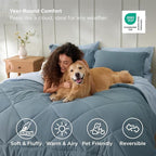 Bedsure Queen Grayish Blue Comforter Set - 7 Pieces Reversible Bedding, Queen Size Bed Set for All Seasons, Bed in a Bag with Down Alternative Comforter, Sheets, Pillowcases & Shams