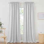 RYB HOME Semi Sheer Curtains - Linen Textured Wave Curtains Privacy Light Airy Drapes for Living Room Bathroom, Dove Grey, 52 inch Width x 90 inch Length, 2 Panels