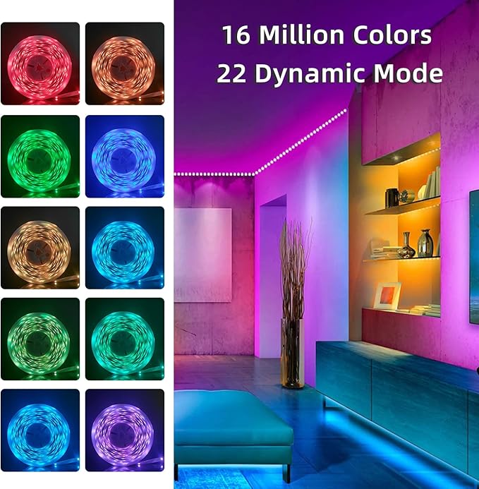 50FT Smart LED Strip Lights, Sync to Music with 40 Key Remote Controller，Lighting Strips with App Control LED Lights for Bedroom,Christmas Lights decration (Multi-Colored, 50FT)