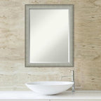 Amanti Art Silver Bathroom Mirror for Over Sink, 27x21 Elegant Brushed Pewter Narrow Rectangle Vanity Mirror, Medium Casual Frame, Hangs Horizonally and Vertically, Bathroom Wall Decor, Beveled Edge