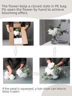 Artificial Flowers with White Roses in Vase, Fake Flowers Bouquet with Vase, Silk Flower Arrangements with Artificial Flowers for Home Dining Table Decor(No Fake Water).