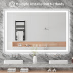 Koonmi 40x60 LED Bathroom Mirror, Backlit + Front Lit, LED Bathroom Mirror with Lights for Wall, 3 Colors, Anti-Fog, Dimmable Brightness, Memory Function, Tempered Glass