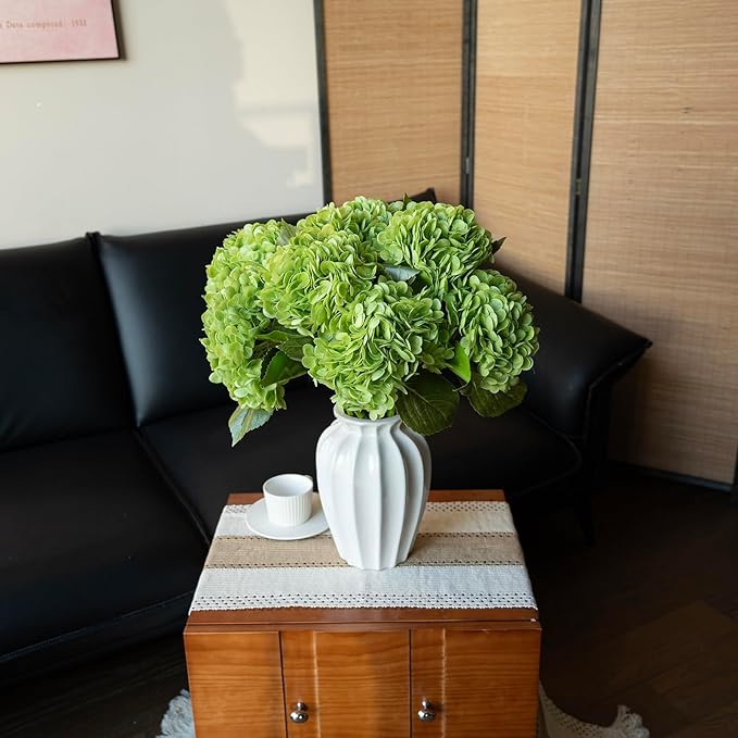 3PCS 22 inch Realistic Artificial Hydrangea Large Real Touch Flowers Artificial Flowers Dry Flowers Outdoor Wedding Christmas Office Family Party Living Room Table Decoration (Green)