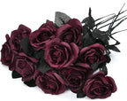 Artflower 10 Pack Artificial Silk Roses Bouquet with Long Stem, 16'' Wine Red Rose Lifelike Fake Rose Flowers for Christmas Wedding Birthday Party Table Centerpieces Decor