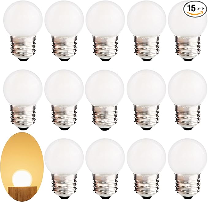 G40 1.5W Low Wattage Led Bulb Equivalent 15 Watt Light Bulbs Standard E26 Base CRI90+ Non-Dimmable for Home Lighting Decorative 150-Lumen 15-Pack (Frosted, 1.5W=15W Soft Warm White 2700K)