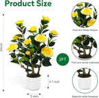 2Pack Artificial Camellia Tree, 2FT Fake Tree Blooming Camellia Flower Plant for Spring Home Front Door Outdoor Indoor Decoration,Yellow