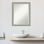 Amanti Art Silver Bathroom Mirror for Over Sink, 27x21 Elegant Brushed Pewter Narrow Rectangle Vanity Mirror, Medium Casual Frame, Hangs Horizonally and Vertically, Bathroom Wall Decor, Beveled Edge