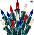4th of July Decoration Patriotic Mini String Lights - 200 Count 50 Feet Red White Blue Christmas Lights Green Wire Waterproof for Indoor Outdoor Xmas Holiday Party Patio Independence Day Decoration