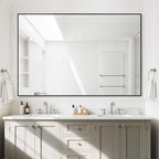Antok Bathroom Mirror,48"x32" Wall Mirror, Decorative Mirrors Vanity Mirror Aluminum Alloy Frame Contemporary Hanging Mirror for Living Room Bathroom Entryway,Black,Rect Corner
