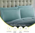 King Size Comforter Set with Sheets - 7-Piece Bedding Collection - 1 Comforter, 1 Fitted Sheet, 1 Flat, 4 Pillowcases - Deep Pocket - Soft & Premium Quality - Ideal for All Seasons, Misty Blue