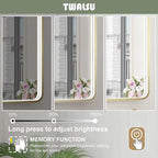 LED Bathroom Mirror with Lights, 48x28 Inch Gold Metal Framed LED Mirror for Bathroom, 3 Colors and Stepless Dimmable Wall Mounted Lighted Bathroom Vanity Mirror, Anti-Fog, Memory