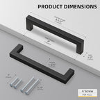 goldenwarm 50 Pack 4 Inch Black Cabinet Handles Matte Black Drawer Pulls Stainless Steel Cabinets Hardware Square Bar Modern for Kitchen Bathroom Cupboard