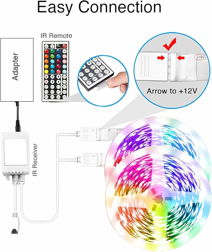VOLIVO 100ft Led Strip Lights for Bedroom, Color Changing Led Light Strips Kit with 24 Keys IR Remote and Smart App Control, RGB Music Sync Lighting for Room, Home Decor