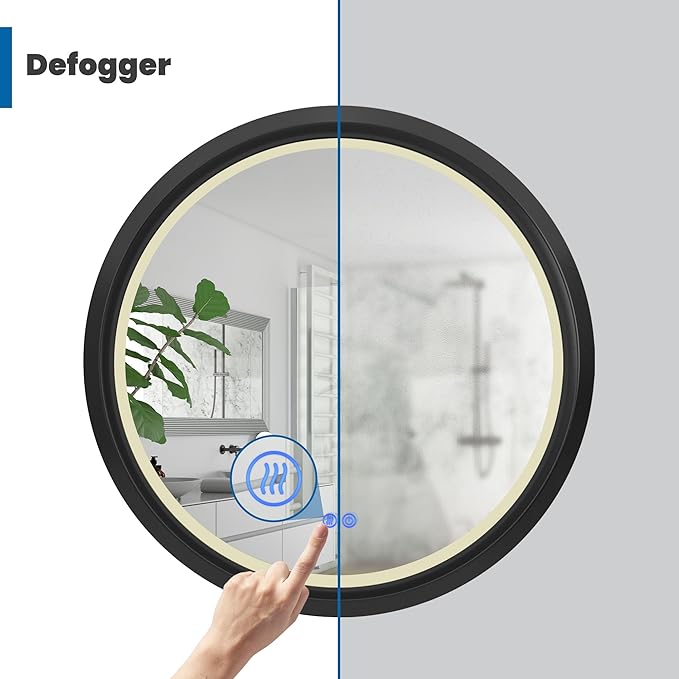 Round LED Mirror for Bathroom, Black Metal Frame, 28”