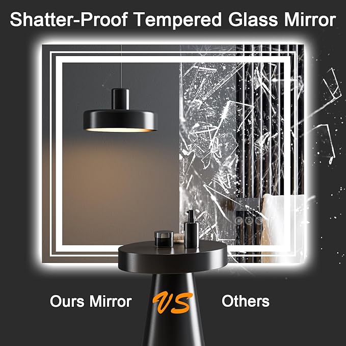 LED Bathroom Mirror, 40"X28" with Front and Backlit, Anti-Fog, Bathroom Vanity Mirror for Wall, Memory Function, Stepless Dimmable, Tempered Glass (Horizontal/Vertical)
