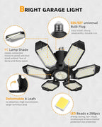 Adiding LED Garage Light, Bright 10000 Lumen LED Workshop Basement Lighting Fixture with Adjustable Spotlight and 6 Deformable Panels fit for E26 E27 Bulb Socket for Warehouse Attic Cellar Workspace