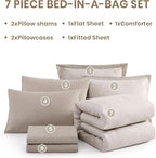 Monbix Queen Comforter Set - 7 Pieces Cationic Dyeing Oatmeal Beige Bed in a Bag Queen Bedding Sets with Comforter, Sheets, Pillowcases & Shams, Reversible Bedding Comforters Sets