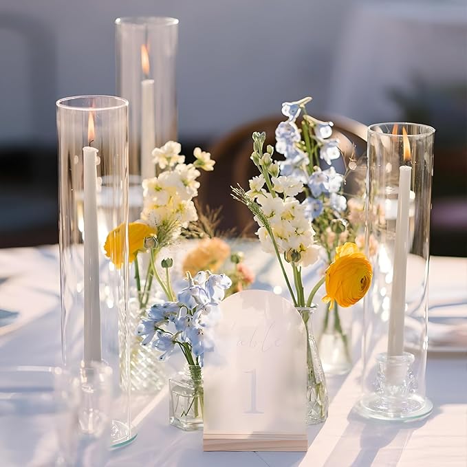 Hurricane Glass Candle Holders, Set of 20 Candlestick Holders for Taper Candles with 11.8" Tall Windproof Cylinder Cover Candle Stand Bulk for Table Centerpieces on Wedding Birthday Housewarming Decor