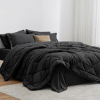Love's cabin Twin Comforter Set Black, 5 Pieces Twin Bed in a Bag, All Season Twin Bedding Sets with 1 Comforter, 1 Flat Sheet, 1 Fitted Sheet, 1 Pillowcase and 1 Pillow Sham