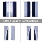 BONZER Mix and Match Curtains - 2 Pieces Branch Print Sheer Curtains and 2 Pieces Blackout Curtains for Bedroom Living Room Grommet Window Drapes, 54x95 Inch/Panel, Indigo, Set of 4 Panels