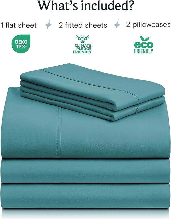 LuxClub 5 PC Split King Sheet Set, Breathable Luxury Bed Sheets, Deep Pockets Wrinkle Free Cooling Sheets Machine Washable Hotel Bedding Silky Soft - Teal Split King