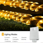 50ft 360 LED Rope Lights Outdoor, Connectable and Flexible Tube Lights with 8 Modes, Waterproof Indoor Outdoor LED Rope Lighting for Deck, Garden, Pool, Patio, Indoor Outdoor Decorations (Warm White)