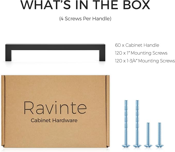 Ravinte 60 Pack 7-1/2 Inch Square Cabinet Handles - Matte Black Pulls for Kitchen Drawers and Cabinets - Hardware for Cupboards