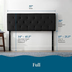 Lucid Mid-Rise Upholstered Headboard - Diamond Tufted - Padded Polyester - Adjustable Height from 34” to 46” - Easy Assembly - Bed Frame or Wall Mount - Sturdy - Black - Full / Full XL Size
