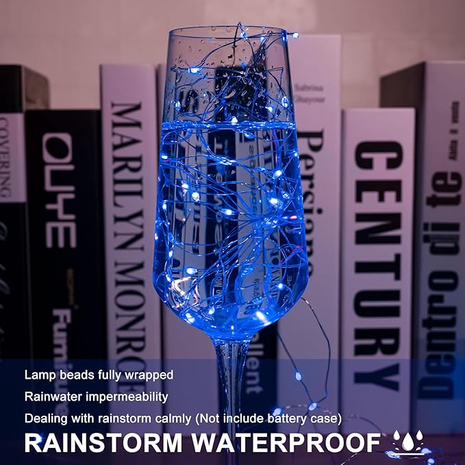 6 Pack LED Fairy Lights 7ft Battery Powered Waterproof Silver Wire 20 Led Mini String Mason Jar Lights for DIY Wedding Party Bedroom Patio Easter Christmas (Blue)